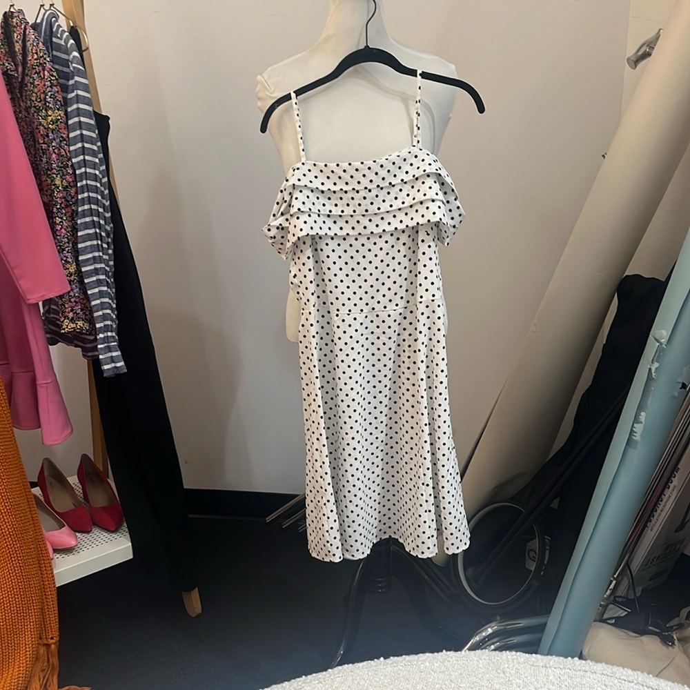 ASOS White Polka Dot Ruffled Midi Sundress